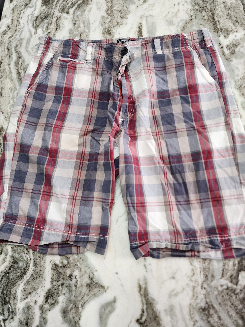 Lightweight Plaid Men's Shorts - Red, Navy & White